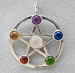 Pentacle Pendant with Six Gemstones - large size